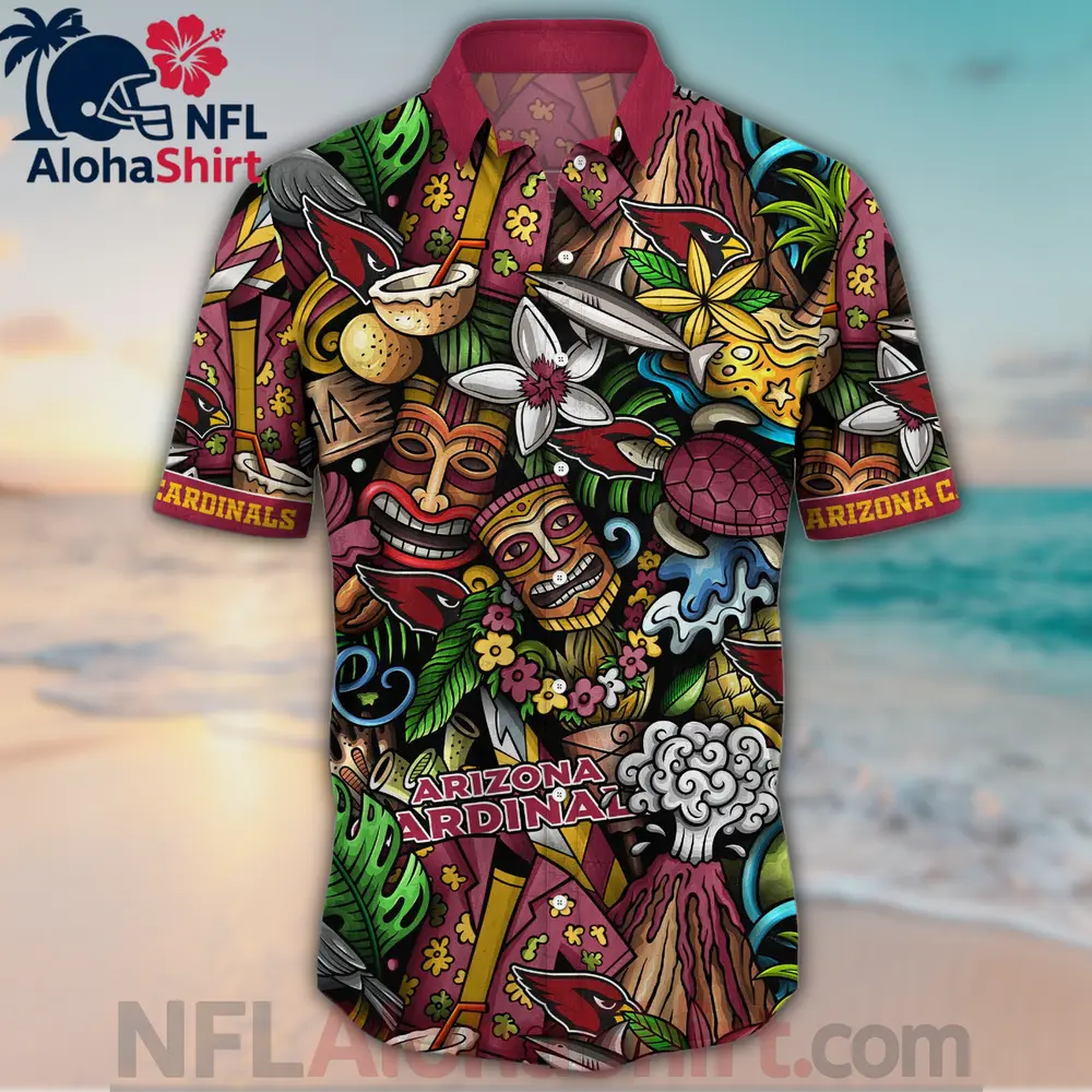Arizona Cardinals Red Tropical Green Tiki Paradise Hawaiian Shirt