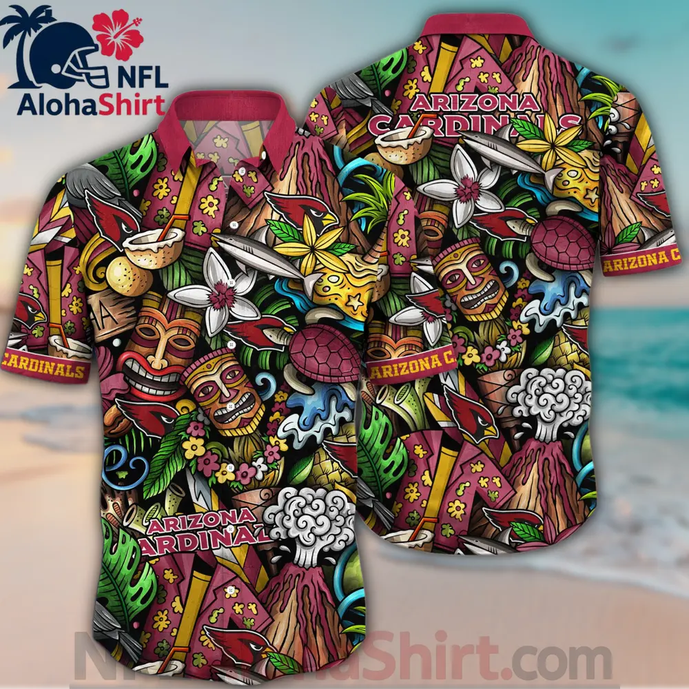 Arizona Cardinals Red Tropical Green Tiki Paradise Hawaiian Shirt