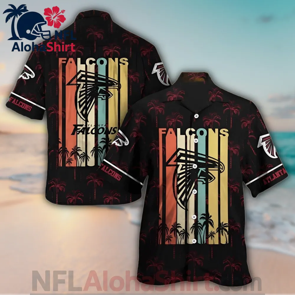 Atlanta Falcons black and red Hawaiian shirt with sunset stripe and palm tree design