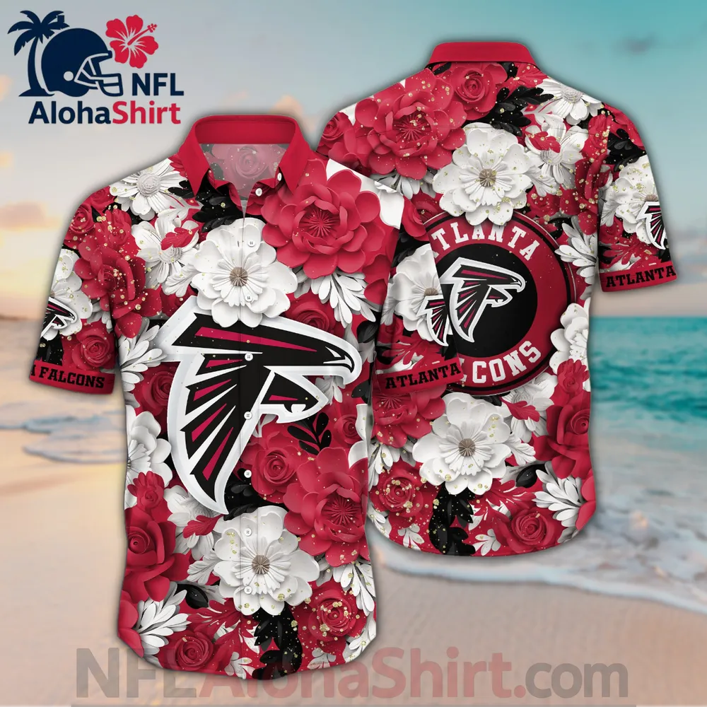 Atlanta Falcons red and white floral pattern Hawaiian shirt with team logo