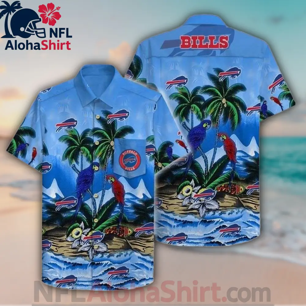 Buffalo Bills Hawaiian Shirt with red and blue palm sunset design