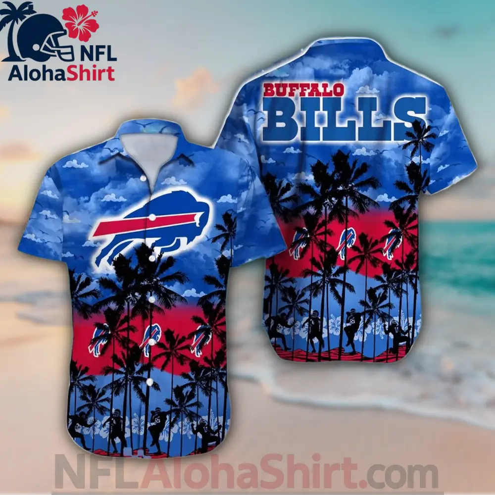 Buffalo Bills Hawaiian Shirt with red hibiscus floral design and team logos