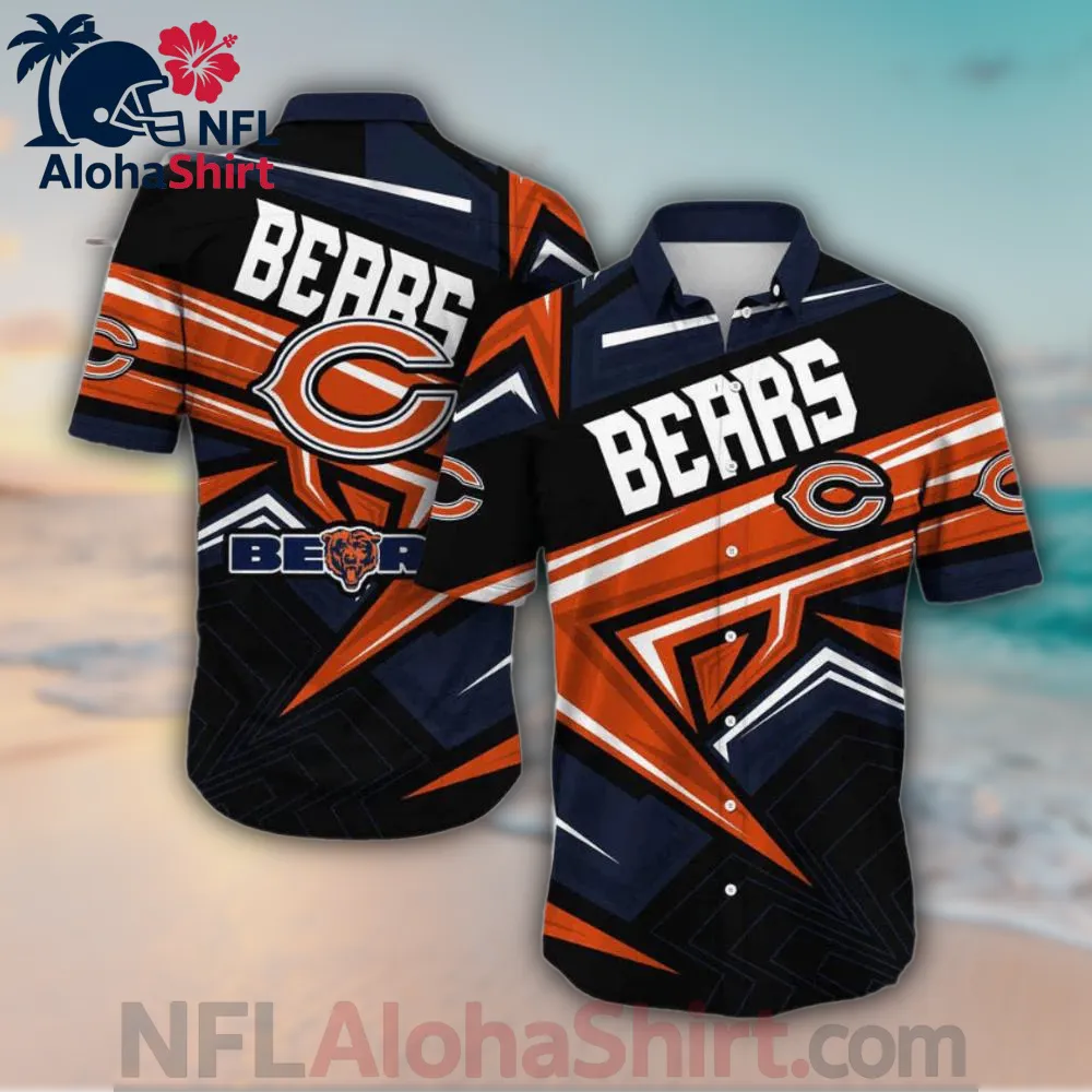 Chicago Bears orange and navy Hawaiian shirt with geometric angular design