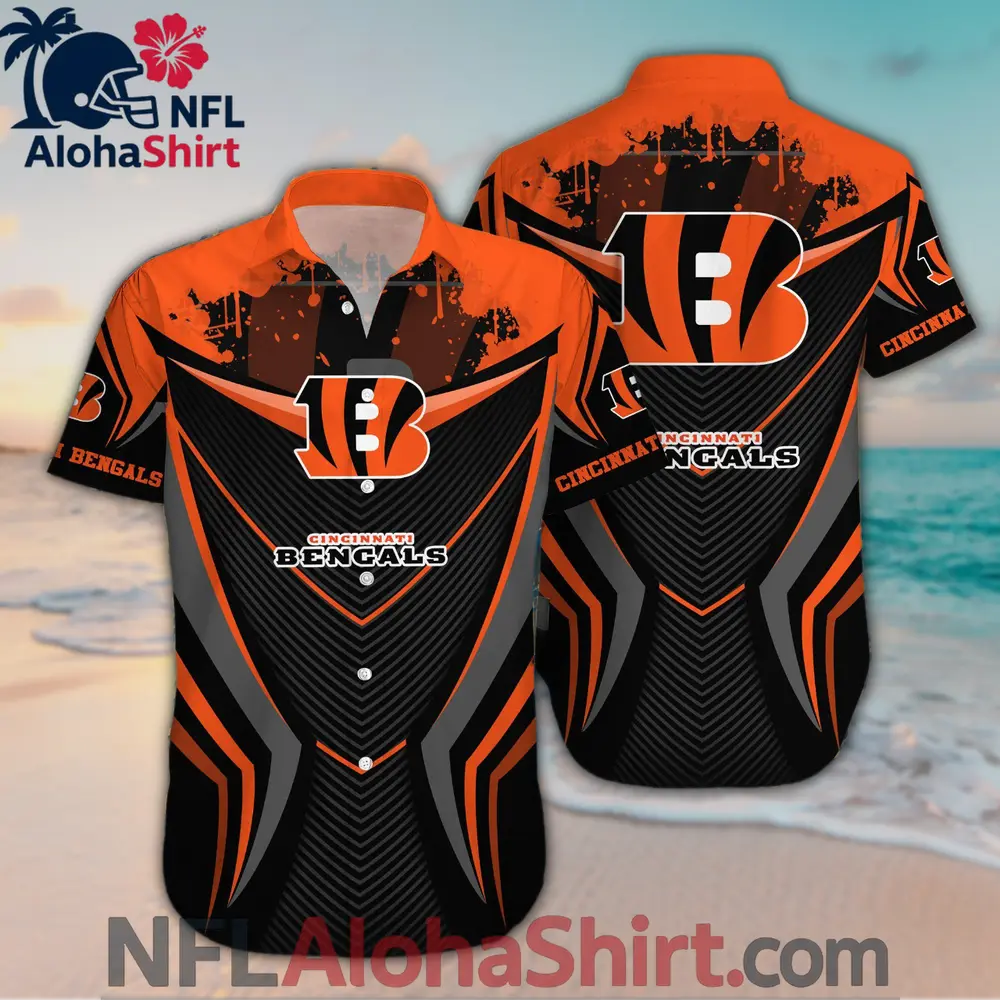 Cincinnati Bengals black and orange Hawaiian Shirt with tiger logo and tech design