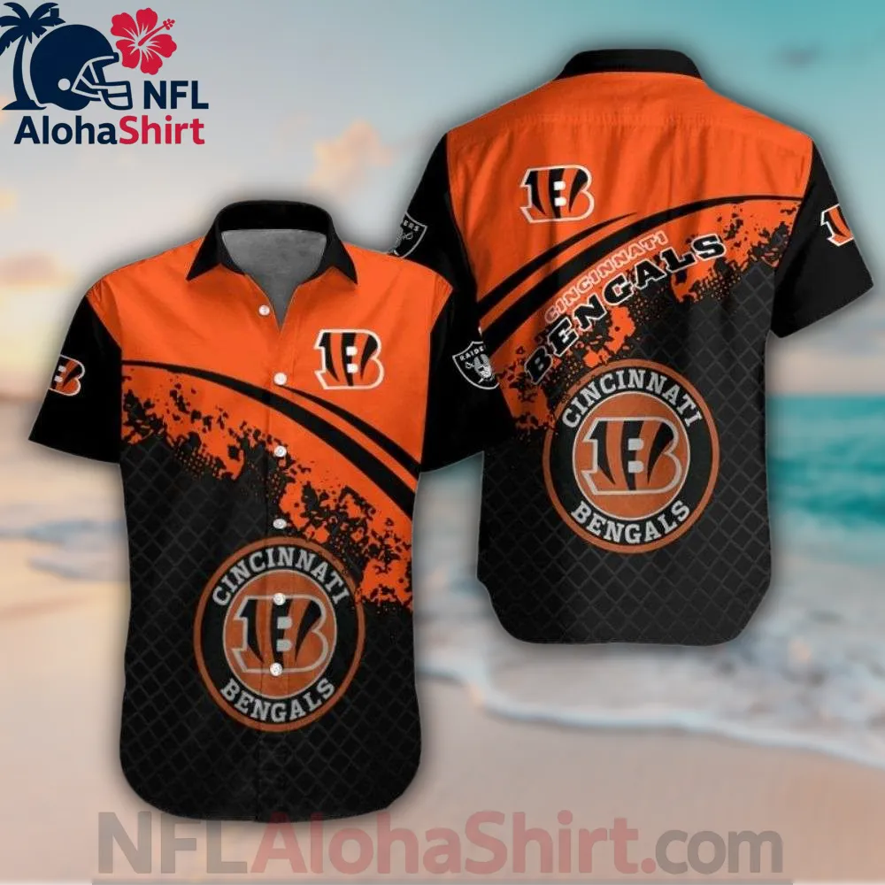Abstract Cincinnati Bengals Hawaiian Shirt with orange-black grunge splash design