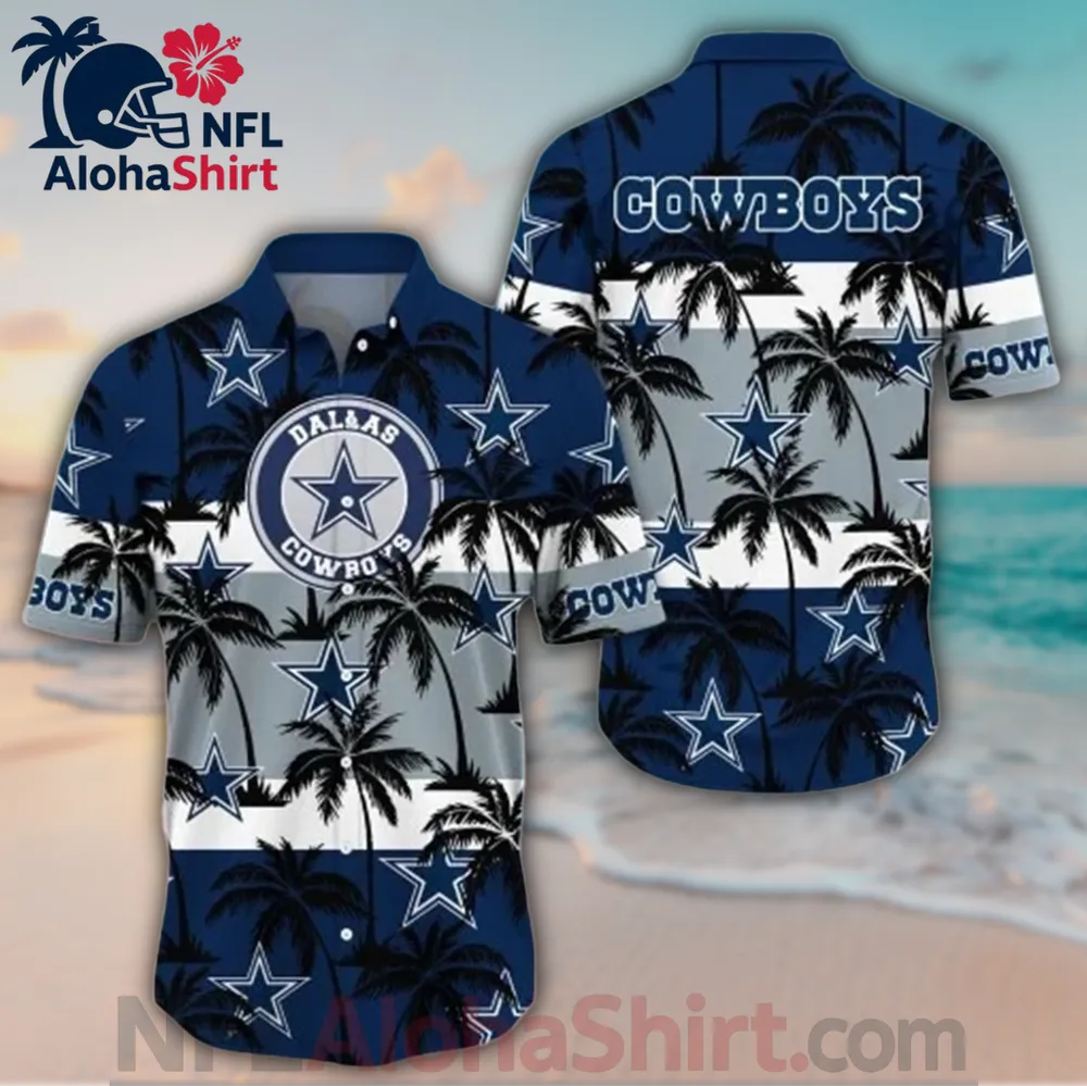 Dallas Cowboys navy and gray Hawaiian shirt with palm tree design and star logos