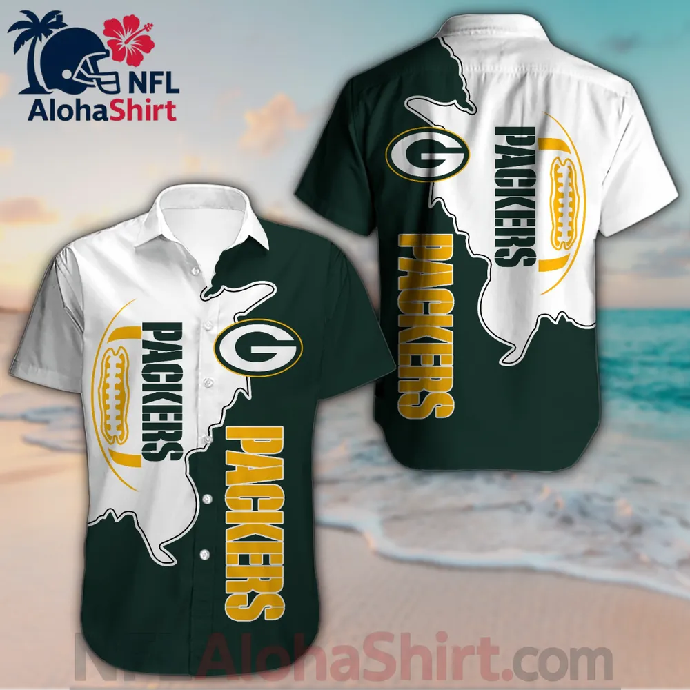 Green Bay Packers Hawaiian shirt with USA map outline in white and dark green