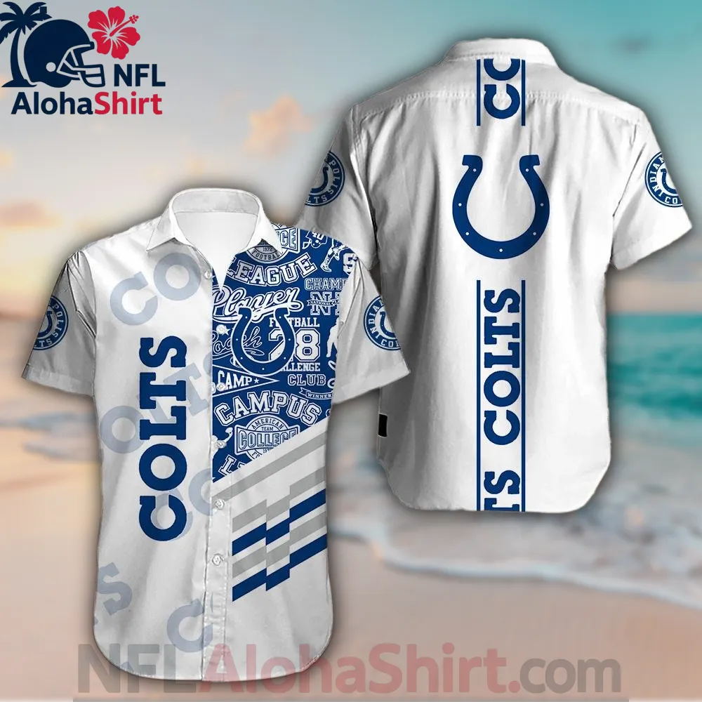 Indianapolis Colts Hawaiian shirt with college-style typography in white and blue