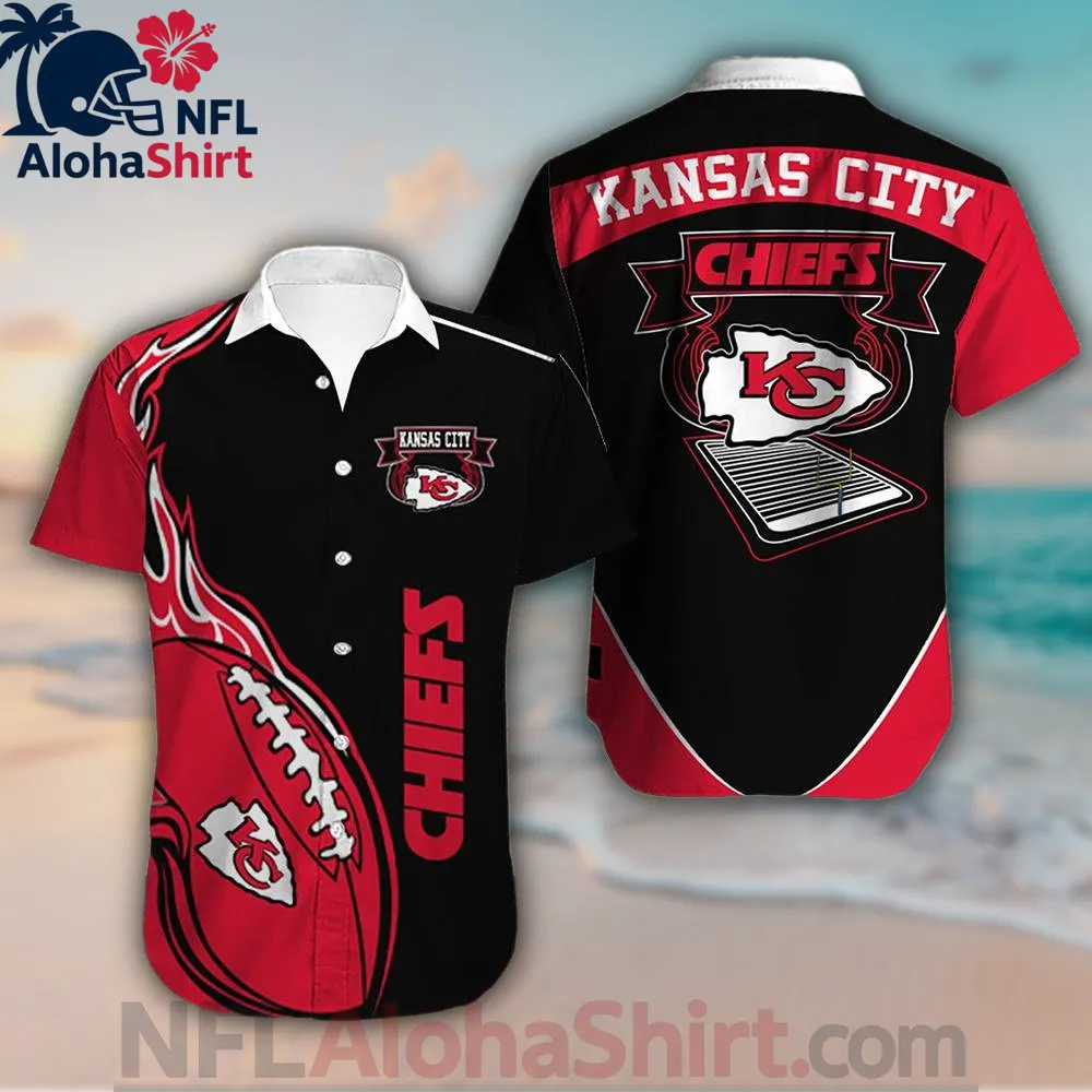 Kansas City Chiefs black and red flaming football Hawaiian shirt