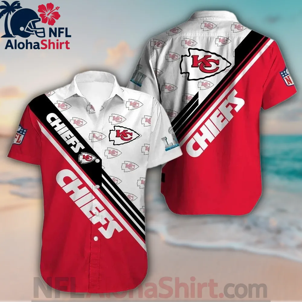 Kansas City Chiefs red and white logo Hawaiian shirt with diagonal stripe design