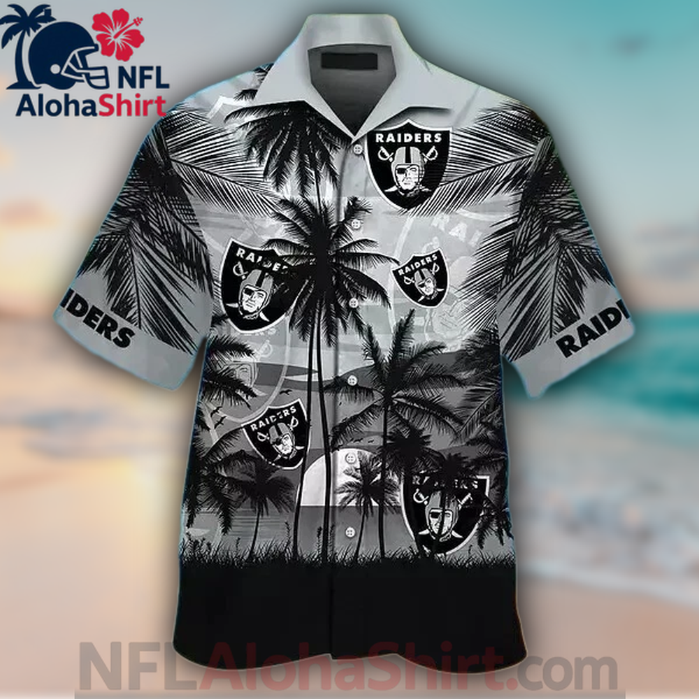 Las Vegas Raiders black grey palm tree Hawaiian shirt
