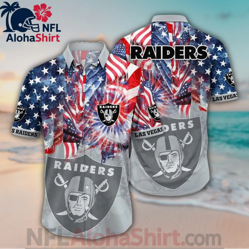 Las Vegas Raiders red blue fireworks USA flag Hawaiian shirt