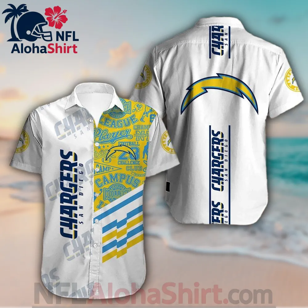 Los Angeles Chargers Hawaiian shirt in white and yellow campus theme