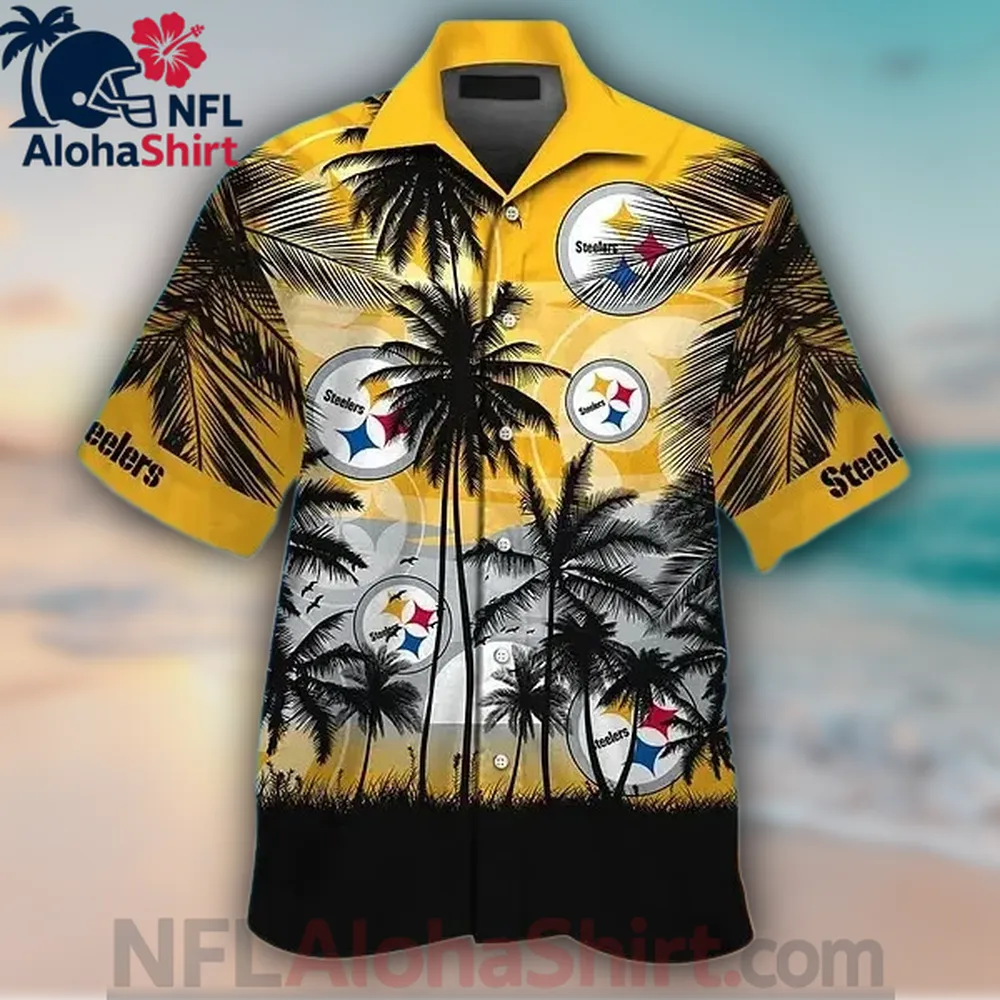 Pittsburgh Steelers Hawaiian shirt with yellow-black palm tree design